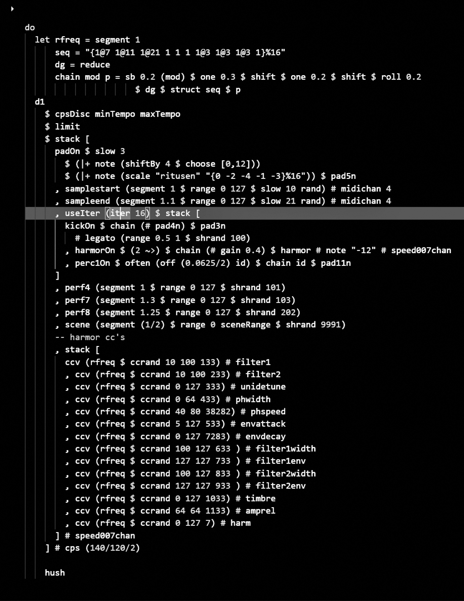 TidalCycles code. ¶ Image credit: Mike Hodnick