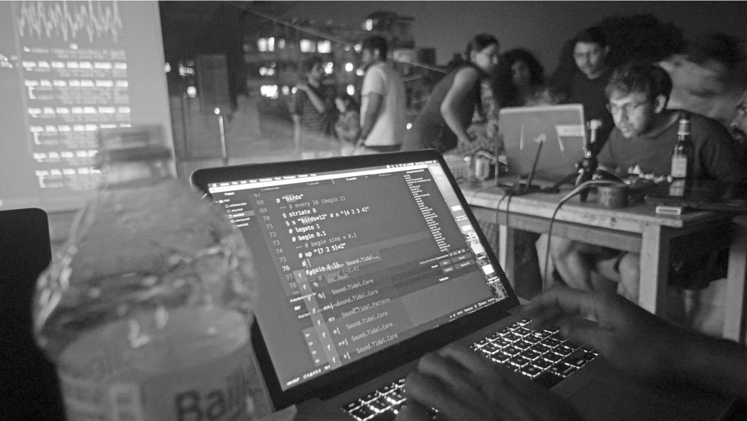 Livecoding jam with Abhinay Khoparzi, Akash Sharma, and Joshua Thomas. ¶ Photo by Dhanya Pilo