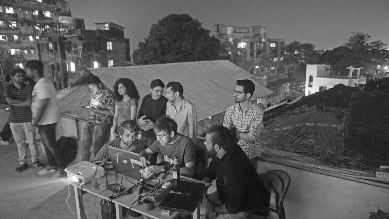 Workshop on the Marching JS livecoding platform. ¶ Photo by Abhinay Khoparzi